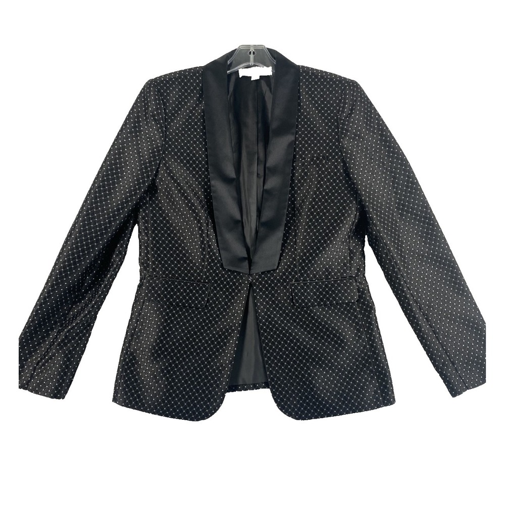 2/$30 New York & Company Blazer Jacket Sz 6 Black Polka Dots Satin Cocktail